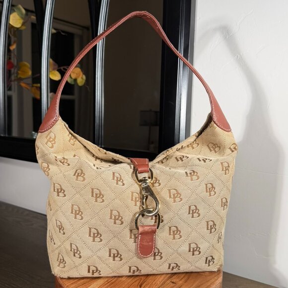 Dooney & Bourke Monogram Shoulder Bag — Vintage Tan Canvas & Leather - Picture 2 of 16